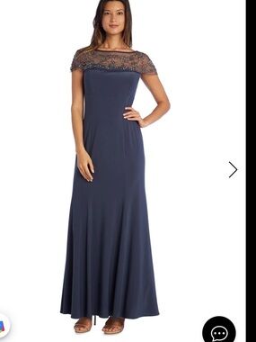 NWT R&M Richards Elegant Blue/Silver Beaded Off-Shoulder Evening Dress Size 16